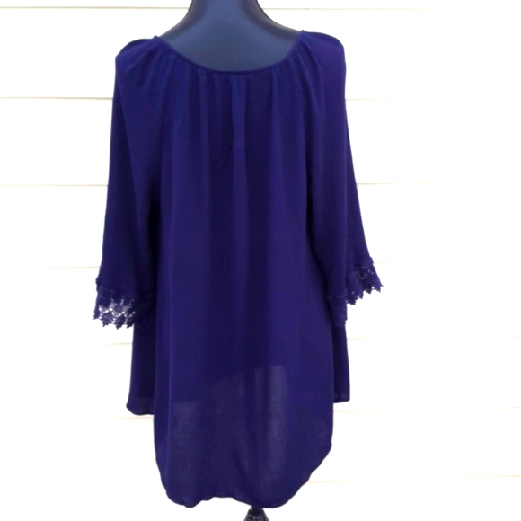 DANIEL RAINN Navy Boho Tunic Top with Lace (1X) - Picture 4 of 10